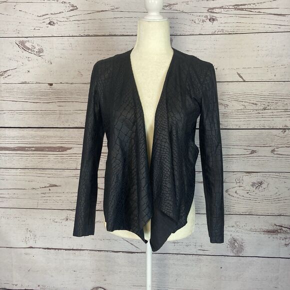 Blank NYC Jacket Womens Small Black Crocodile Faux Leather Suede Drape Front - Picture 1 of 8